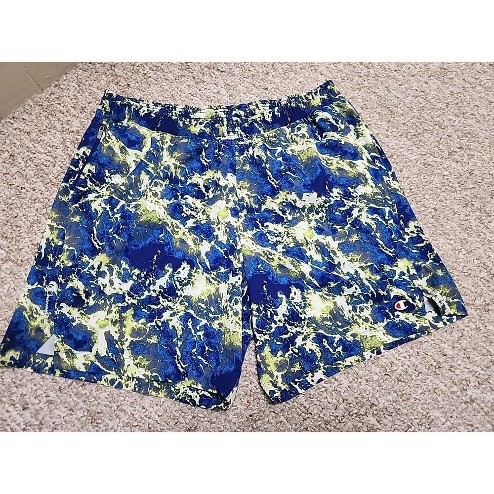 Champion Water Blue Green Printed Elastic Waist Active Shorts Men's Size XL 34x7